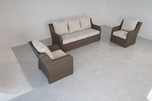 English Elm 3-piece Outdoor Wicker Lounge Set with Sofa Two Club Chairs and Weather Resistant Cushions B120S00287