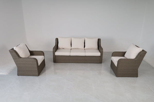 English Elm 3-piece Outdoor Wicker Lounge Set with Sofa Two Club Chairs and Weather Resistant Cushions B120S00287