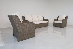 English Elm 3-piece Outdoor Wicker Lounge Set with Sofa Two Club Chairs and Weather Resistant Cushions B120S00287