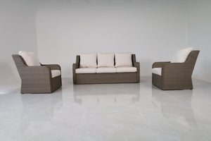 English Elm 3-piece Outdoor Wicker Lounge Set with Sofa Two Club Chairs and Weather Resistant Cushions B120S00287