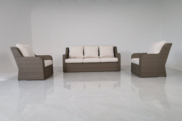 English Elm 3-piece Outdoor Wicker Lounge Set with Sofa Two Club Chairs and Weather Resistant Cushions B120S00287
