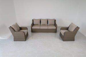 English Elm 3-piece Outdoor Synthetic Rattan Conversation Set with Deep Cushioned Sofa and Club Chairs B120S00288