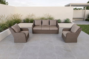 English Elm 3-piece Outdoor Synthetic Rattan Conversation Set with Deep Cushioned Sofa and Club Chairs B120S00288