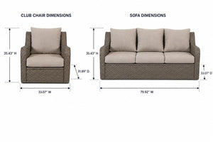 English Elm 3-piece Outdoor Synthetic Rattan Conversation Set with Deep Cushioned Sofa and Club Chairs B120S00288