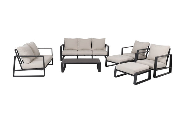English Elm 7-Piece Outdoor Modular Aluminum Patio Set with Sofa Loveseat Chair Ottomans Table B120S00289