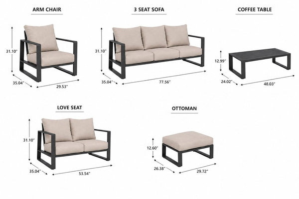 English Elm 7-Piece Outdoor Modular Aluminum Patio Set with Sofa Loveseat Chair Ottomans Table B120S00289