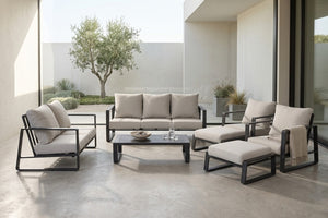 English Elm 7-Piece Outdoor Modular Aluminum Patio Set with Sofa Loveseat Chair Ottomans Table B120S00289