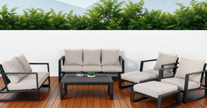 English Elm 7-Piece Outdoor Modular Aluminum Patio Set with Sofa Loveseat Chair Ottomans Table B120S00289