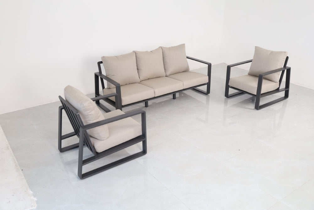 English Elm 3-Piece Outdoor Aluminum Conversation Set with Weather-Resistant Cushioned Sofa and Club Chair B120S00290