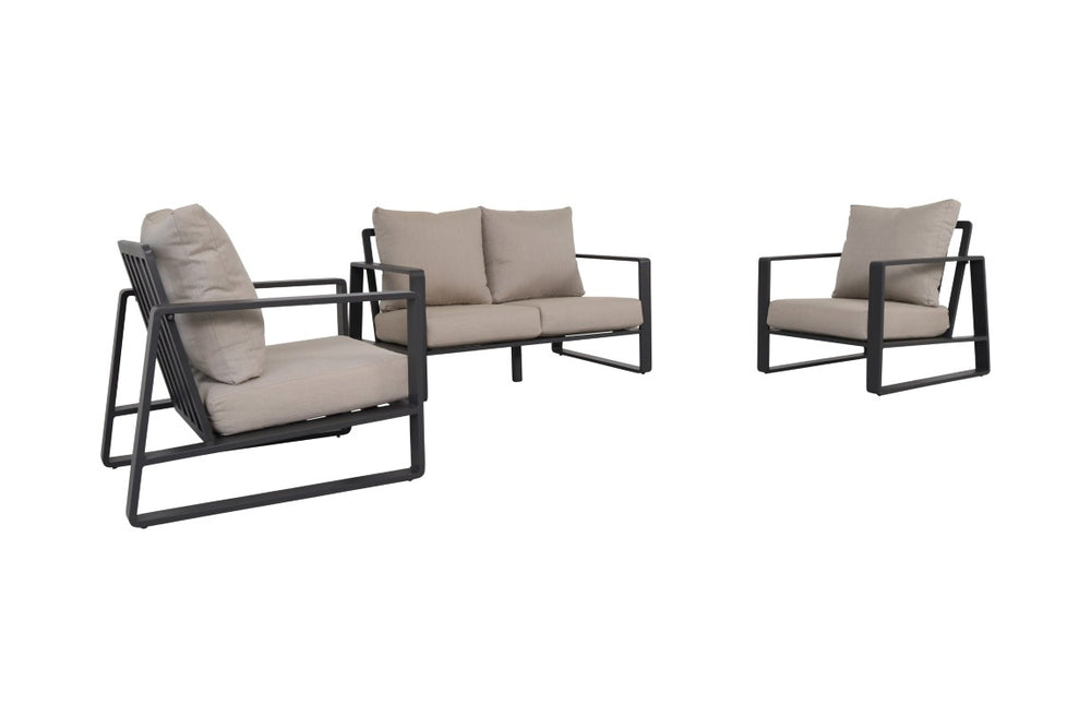 English Elm 3-Piece Outdoor Aluminum Conversation Set with Weather-Resistant Cushioned Sofa and Club Chair B120S00290