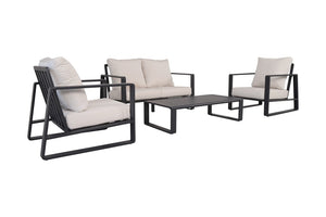 English Elm Luxury Outdoor 4 Piece Aluminum Patio Set with Loveseat Armchairs and Coffee Table B120S00291
