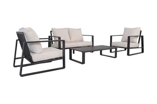 English Elm Luxury Outdoor 4 Piece Aluminum Patio Set with Loveseat Armchairs and Coffee Table B120S00291