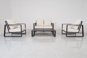 English Elm Luxury Outdoor 4 Piece Aluminum Patio Set with Loveseat Armchairs and Coffee Table B120S00291