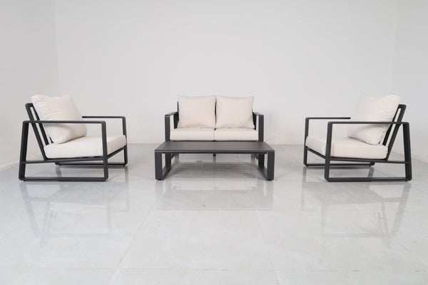 English Elm Luxury Outdoor 4 Piece Aluminum Patio Set with Loveseat Armchairs and Coffee Table B120S00291