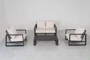 English Elm Luxury Outdoor 4 Piece Aluminum Patio Set with Loveseat Armchairs and Coffee Table B120S00291