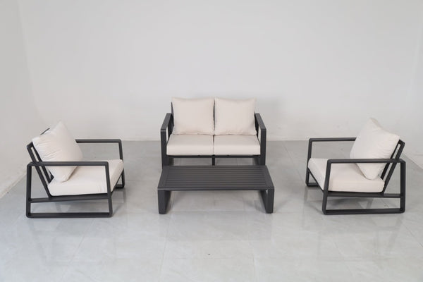 English Elm Luxury Outdoor 4 Piece Aluminum Patio Set with Loveseat Armchairs and Coffee Table B120S00291