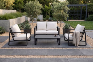 English Elm Luxury Outdoor 4 Piece Aluminum Patio Set with Loveseat Armchairs and Coffee Table B120S00291