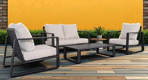 English Elm Luxury Outdoor 4 Piece Aluminum Patio Set with Loveseat Armchairs and Coffee Table B120S00291
