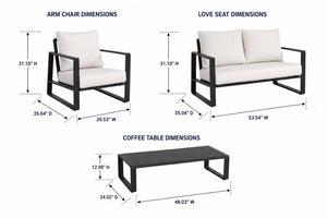 English Elm Luxury Outdoor 4 Piece Aluminum Patio Set with Loveseat Armchairs and Coffee Table B120S00291