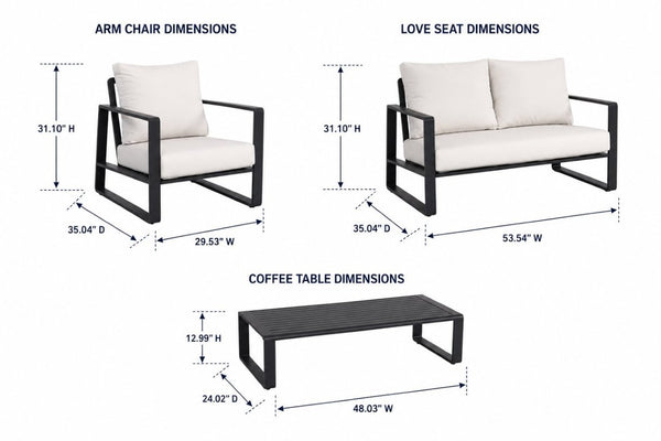 English Elm Luxury Outdoor 4 Piece Aluminum Patio Set with Loveseat Armchairs and Coffee Table B120S00291