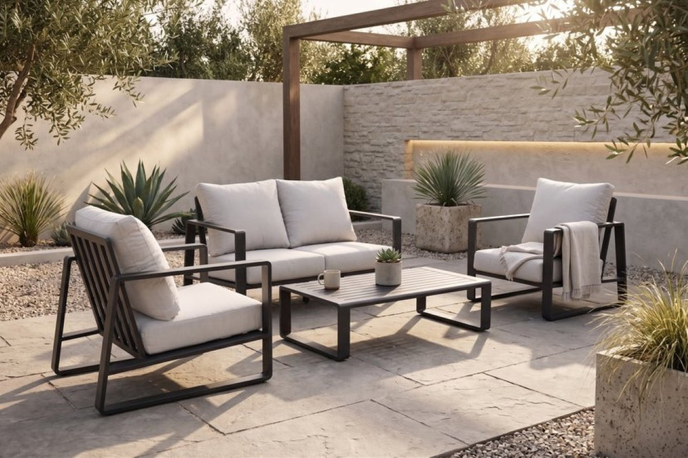 English Elm Luxury Resort Style Aluminum Patio Conversation Set with Foam Cushioned Seating B120S00292