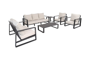 English Elm Luxury Six Piece Outdoor Sectional Set Powder Coated Aluminum with All Weather Cushions B120S00293