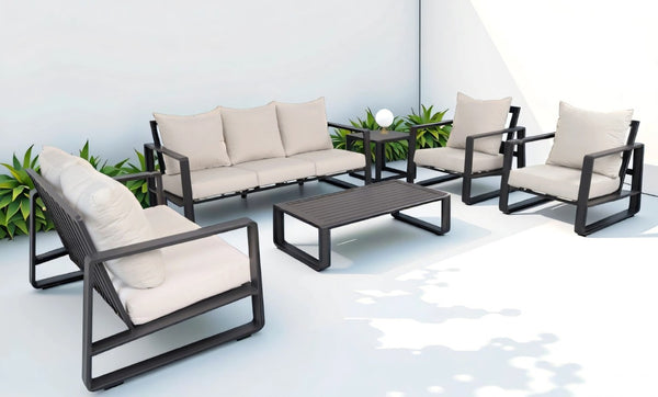 English Elm Luxury Six Piece Outdoor Sectional Set Powder Coated Aluminum with All Weather Cushions B120S00293