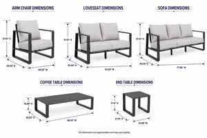 English Elm Luxury Six Piece Outdoor Sectional Set Powder Coated Aluminum with All Weather Cushions B120S00293