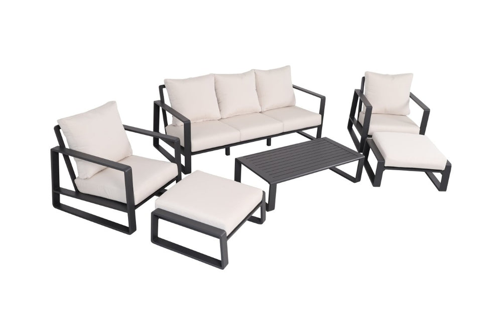 English Elm Luxury Powder-Coated Aluminum Outdoor Conversation Set with Foam Cushions for Modern Patios Black / Milk White B120S00294