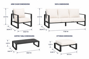 English Elm Luxury Powder-Coated Aluminum Outdoor Conversation Set with Foam Cushions for Modern Patios Black / Milk White B120S00294
