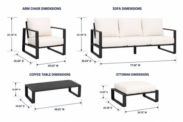 English Elm Luxury Powder-Coated Aluminum Outdoor Conversation Set with Foam Cushions for Modern Patios Black / Milk White B120S00294