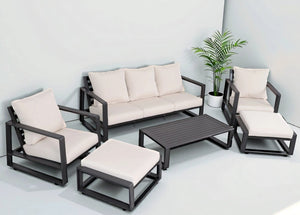 English Elm Luxury Powder-Coated Aluminum Outdoor Conversation Set with Foam Cushions for Modern Patios Black / Milk White B120S00294