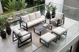 English Elm Luxury Powder-Coated Aluminum Outdoor Conversation Set with Foam Cushions for Modern Patios Black / Milk White B120S00294