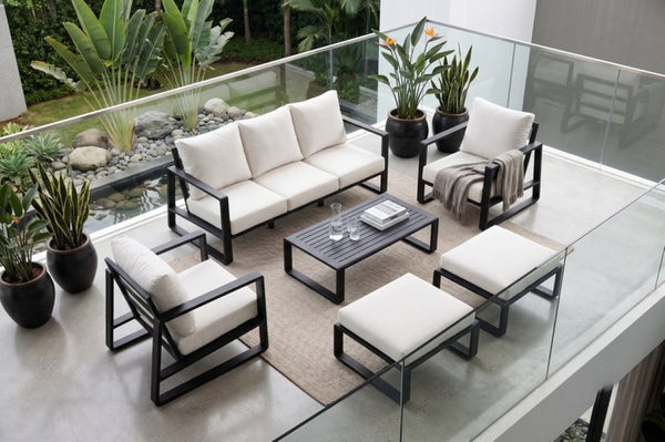 English Elm Luxury Powder-Coated Aluminum Outdoor Conversation Set with Foam Cushions for Modern Patios Black / Milk White B120S00294