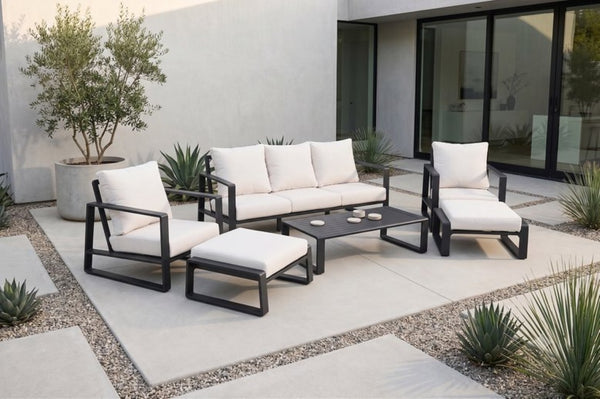 English Elm Luxury Powder-Coated Aluminum Outdoor Conversation Set with Foam Cushions for Modern Patios Black / Milk White B120S00294