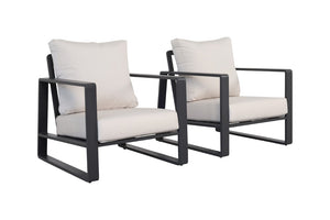 English Elm Luxury Powder-Coated Aluminum Outdoor Conversation Set with Foam Cushions for Modern Patios Black / Milk White B120S00294
