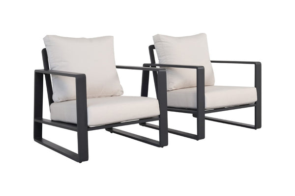 English Elm Luxury Powder-Coated Aluminum Outdoor Conversation Set with Foam Cushions for Modern Patios Black / Milk White B120S00294