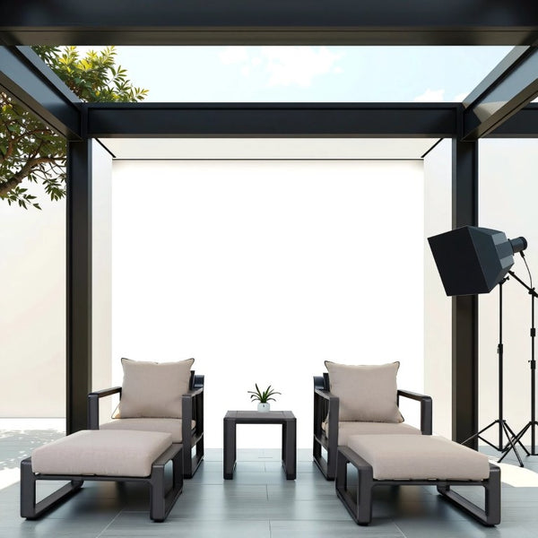 English Elm Luxury Powder-Coated Aluminum Outdoor Conversation Set with Foam Cushions for Modern Patios Beige / Dark Gray B120S00295