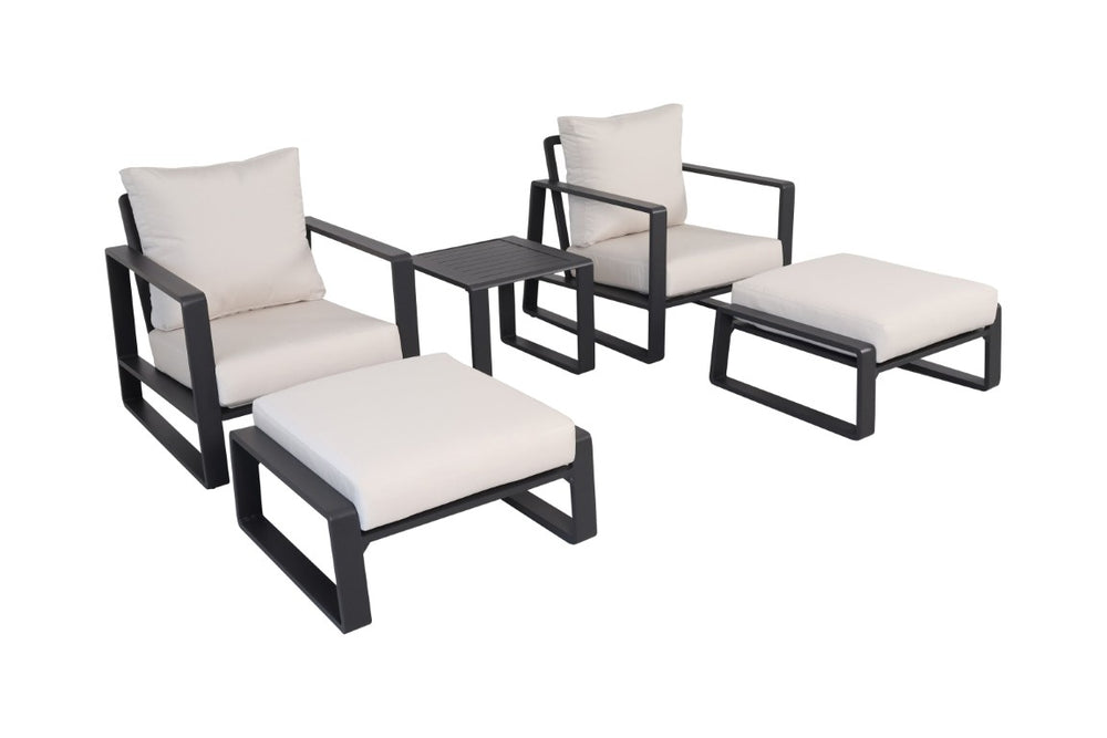 English Elm 5-Piece Outdoor Aluminum Patio Set with Club Chairs Ottomans and Resort Style Canvas Cushions B120S00296