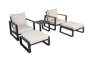 English Elm 5-Piece Outdoor Aluminum Patio Set with Club Chairs Ottomans and Resort Style Canvas Cushions B120S00296