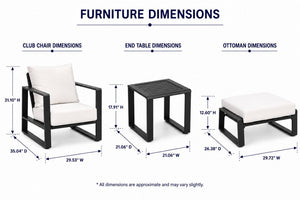 English Elm 5-Piece Outdoor Aluminum Patio Set with Club Chairs Ottomans and Resort Style Canvas Cushions B120S00296