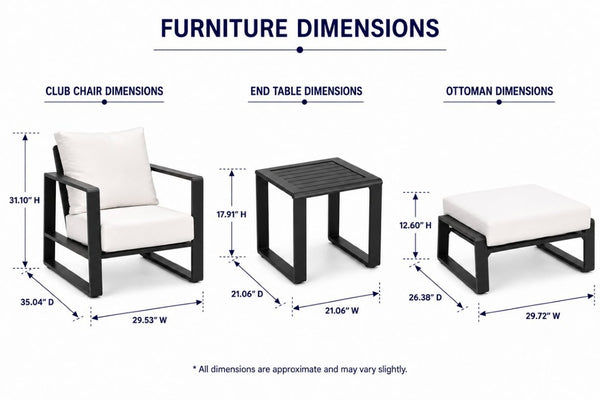 English Elm 5-Piece Outdoor Aluminum Patio Set with Club Chairs Ottomans and Resort Style Canvas Cushions B120S00296