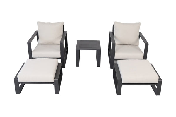 English Elm 5-Piece Outdoor Aluminum Patio Set with Club Chairs Ottomans and Resort Style Canvas Cushions B120S00296