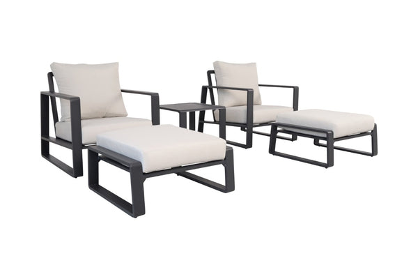 English Elm 5-Piece Outdoor Aluminum Patio Set with Club Chairs Ottomans and Resort Style Canvas Cushions B120S00296