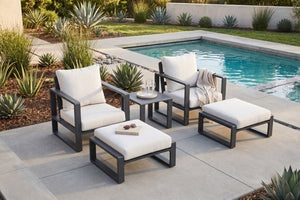 English Elm 5-Piece Outdoor Aluminum Patio Set with Club Chairs Ottomans and Resort Style Canvas Cushions B120S00296