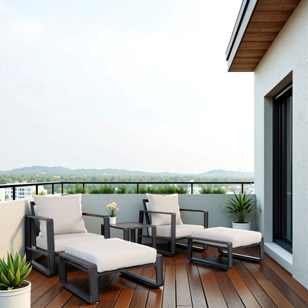 English Elm 5-Piece Outdoor Aluminum Patio Set with Club Chairs Ottomans and Resort Style Canvas Cushions B120S00296