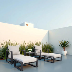 English Elm 5-Piece Outdoor Aluminum Patio Set with Club Chairs Ottomans and Resort Style Canvas Cushions B120S00296