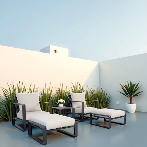 English Elm 5-Piece Outdoor Aluminum Patio Set with Club Chairs Ottomans and Resort Style Canvas Cushions B120S00296