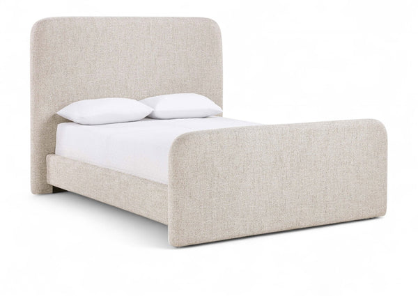Meridian Furniture Fira Upholstered Full Bed with Curved Headboard and Tailored Frame for Modern Bedrooms Beige Linen Textured Fabric B1221Beige-F
