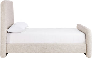 Meridian Furniture Fira Upholstered Full Bed with Curved Headboard and Tailored Frame for Modern Bedrooms Beige Linen Textured Fabric B1221Beige-F